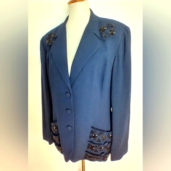Blazer Femme Navy Avec Embellissements Perles Taille 10 - Occasion Très Bon état